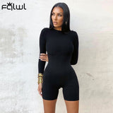 Amfeov Long Sleeve Rompers Womens Jumpsuit Female One Piece Outfit Ribbed Black White Short Bodycon Jumpsuit Women Playsuit 2024