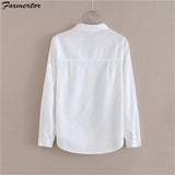 Foxmertor 100% Cotton Shirt White Blouse 2020 Spring Autumn Blouses Shirts Women Long Sleeve Casual Tops Solid Pocket Blusas #66