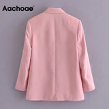 Double Breasted Pink Blazer Women Office Long Sleeve Elegant Coat With Pockets Ladies Notched Collar Jackets Blazers