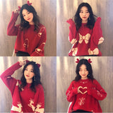 Christmas Gift Women's Pullovers Ladies Tops Thickened Warm O-Neck New Korean Loose Students Knitted Cute Clothes Flower Sweater