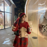 Christmas Gift Women Reindeer Christmas Sweater Wear streetwear Thickened Warm Medium Long Korean Loose Pullovers Knitting Tops