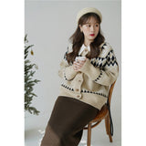 Christmas Gift New Year Christmas Outer Wear Round Neck  Knit Top JacquardCardigan Jacket Women Retro Soft Waxy Vintage Sweater  O-Neck
