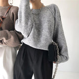 Women's Harajuku Knitted Sweater Ladies Chic Soft and Comfortable O-neck Loose Warm Long-Sleeved Korean Solid Knitted Pullover