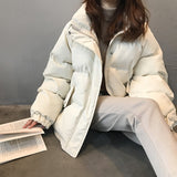 Amfeov Ladies Fashionable Winter Oversized Stand Collar Down Jacket Women 2024 New Warm Thick Loose Chic Parka Bread Padded Coat