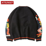 Amfeov Cartoon Clown Magician Embroidery Sweater Harajuku Retro Style Knitted Sweater Autumn And Winter Cotton Button Cardigan