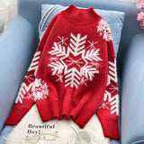Christmas Gift Chirstmas Sweaters Holidays Red Snowflake Xmas Sweaters Half Turtleneck Long Sleeved Pullovers Women Winter Warm Jumper