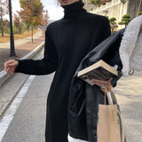 Autumn Winter Loose Turtleneck Straight Women Sweater Dresses 2022 New Long Sleeve Warm Knitted Chic Long Dresses Female