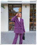 Solid Purple Office Ladies Jacket Outwear Fashion Autumn Spring Double Breasted Blazer Coat Za 2022 Women Outwear Abrigo Mujer