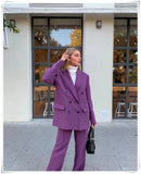 Amfeov Solid Purple Office Ladies Jacket Outwear Fashion Autumn Spring Double Breasted Blazer Coat Za 2024 Women Outwear Abrigo Mujer