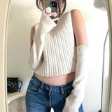 Y2k Knitted Turtleneck Sweater Vest with Long Sleeve Solid Indie Vintage Crop Tops Fall Winter Clothes Women C88-DZ20