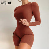 Amfeov Long Sleeve Rompers Womens Jumpsuit Female One Piece Outfit Ribbed Black White Short Bodycon Jumpsuit Women Playsuit 2024