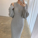 Autumn Winter Sweater 2 Piece Set Korean O-neck Vest Knitted Dress and Long Sleeve Knit Cardigans Sets Two Piece Outfits Women