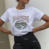 Amfeov Black Fanshion T-shirt Letter Print Landscape Pattern T-shirt Casual Women Oversized Loose Oneck Tee Women Summer Clothes
