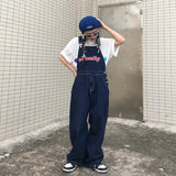 Amfeov HOUZHOU Vintage Jumpsuit Women Jeans Embroidery Harajuku Wide Leg Denim Pants Autumn Baggy Oversize Overalls Korean Style Female