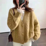 Christmas Gift Women Autumn Winter New Cardigans Female Cardigan Loose Streetwear Knit Sweater Coat V Neck Jackets Ladies Warm Knitted Outwear