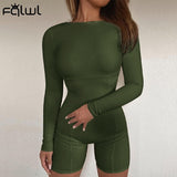 Amfeov Long Sleeve Rompers Womens Jumpsuit Female One Piece Outfit Ribbed Black White Short Bodycon Jumpsuit Women Playsuit 2024