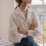 Sweet Lantern Sleeve Shirts Women Casual Office Ladies White Shirt Female 2021 French Style Retro Single Breasted Tops Autumn