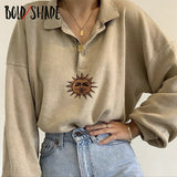 Amfeov Vintage 90S Fashion Indie Aesthetic Sweatshirts Embroidery Turn-Down Collar Women Long Sleeve Hoodies Autumn Winter