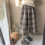 High Waist Vintage Plaid Midi Skirts Saia Mori Girl Cute Pleated Skirts Lolita Autumn Winter Women Skirt
