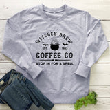 Amfeov Halloween Costume Witches Brew Coffee Co Sweatshirt Aesthetic Witchy Woman Halloween Drinking Pullovers Streetwear