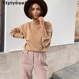 WOTWOY Casual Turtleneck Sweater Women Autumn Winter Basic Long Sleeve Knitted Pullovers Women Oversized Solid Sweater Female