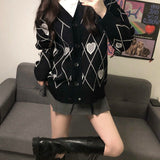 Christmas Gift Deeptown Harajuku Black Knitted Cardigan Heart Print Knitwear Women Goth Long Sleeve Sweater Autumn Winter Korean 2021 Fashion