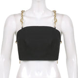 Amfeov White Backless Sexy Rave Crop Top Metal Chains Cross Party Clubwear Off Shouldr Tube Tops Female Summer Tanks Corsets