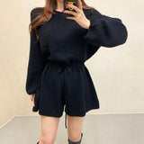 Women Casual Playsuits Spring Autumn Waist Drawstring Knitted Jumpsuit Femme Fashion Korean Loose Rompers Long Sleeve Overalls