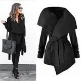 Christmas Gift Winter Coat Woman Wool Blend Fashion Lapel Coat Sexy V-Neck Imposing Coat Leather Tie Solid Casual Slim Woman Coat Coat