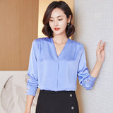 Amfeov Graduation Gifts 2024 Autumn New Loose Fashion Long Sleeve V-neck Korean Satin Blouse Women Blouse Plus Size Women Tops Shirt Blusas Mujer 10853