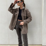 Christmas Gift PUWD Casual Women Oversized Brown Plaid Shirt Coat 2021 Spring Fashion Ladies Loose Basic Jackets Female Streetwear Outwear