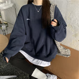 Christmas Gift Autumn Korean Women Sweatshirt Casual O-neck Solid Thick Chic Hoodies Fashion Letter Long Sleeve Fleece Winter Female Pullover