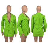 Amfeov Women Blazer Solid Casual Office Long Jacket Outwear Neon Oversized Jacket Button Double Breasted Jacket Streetwear 2022 Autumn