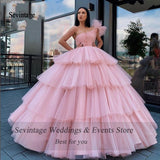 Amfeov Pink One Shoulder Quinceanera Dress Dubai Ball Gown Tiered Pleats Long Formal Prom Gowns Saudi Arabic Sweet 16 Dresses