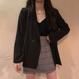 Amfeov Blazers Women New Chic Solid Korean Teens Long-sleeve Harajuku Loose Office Single-button Spring Stylish Fashion Breathable Thin