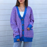 Amfeov V-neck Lantern Long Sleeve Cardigan Women Knitted Printed Oversized Sweater 2022 Fall New Single-breasted Cardigan