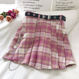 Amfeov Summer Skirt Woman Amfeov Pleated Skirt Belt Korean High Waist A-line Sexy Cute Mini Dance Plaid Skirts 2024 Harajuku Uniforms