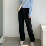 Amfeov Women Spring Summer Wide Leg Pants Elegant Office Lady Casual Female Trousers Length 156-166Cm