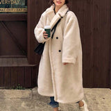 Winter 2021 Women Solid Lamb Fur Coat Long Sleeve Casual Fleece Jacket Turn Down Collar Long Teddy Coat Outerwear