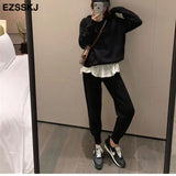 Christmas Gift ins 2 Pieces Set Women Knitted Tracksuit hooded Sweater + Harem Pants Pullover 2021 Sweater Set CHIC Knitted hooded top