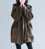 Christmas Gift Fashion New lambswool Coat Coat Hooded Coat Long Section Loose Thickening Lamb Fur Coat Female Cotton Office Lady Full Solid