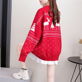 Christmas Gift Women's Christmas Casual Thicken Warm Red Sweaters O-Neck Knitting Loose Pullovers Tops Korean Clothes Tide