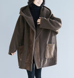 Christmas Gift Fashion New lambswool Coat Coat Hooded Coat Long Section Loose Thickening Lamb Fur Coat Female Cotton Office Lady Full Solid