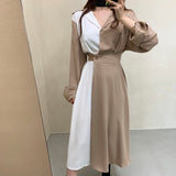Thanksgiving Day Gifts Autumn Korean Style Long Dress Women Full Sleeve Turn Down Collar Patchwork Color Shirt Dresses Vintage Midi Vestidos Mujer 2022