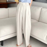 Summer Korean Office Lady Straight Trousers Loose solid High Waist Wide Leg Long Pants Women Casual Pantalon Pour Femme 2021