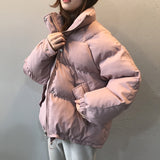 Amfeov Ladies Fashionable Winter Oversized Stand Collar Down Jacket Women 2024 New Warm Thick Loose Chic Parka Bread Padded Coat