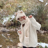 3 In 1 Women Winter Warm Soft  FashionThickening Hood Scarf Snood Pocket Hats Gloves Hooded Srarves Scarf Hat Glove 3 Piece Sets