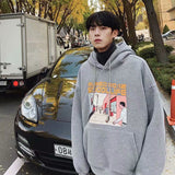 Amfeov Hooded Sweatshirt Men's Korean Fashion Pullover Funny Print Casual Hoodie 2024 Long Sleeve Street Plush Loose Oversized S ~ 5XL