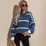Casual Striped Sweater For Women High Street Fashion Long Sleeve O Neck Pullover Sweater 2021 Winter New Warm Loose Knitted Tops