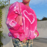 Christmas Gift Heart Pattern Y2K Aesthetics Pink Oversized Sweatshirts Women 2021 E-Girl Tie Dye Crewneck Long Sleeve Tops Autumn Pullovers